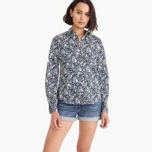 J. Crew Perfect Shirt in Liberty Print Summer Bloom Navy Blue Size 2